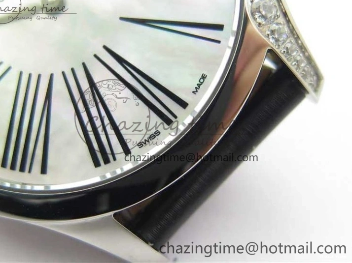 0406 ZeroBulk Ladies’ De Ville Trésor Diamond SS 3AF 1:1 Best Edition White Dial Black Markers On Black fabric strap Swiss Quartz 7880